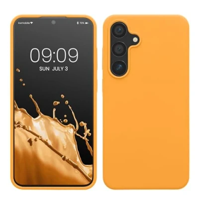Bild av kwmobile fodral kompatibelt med Samsung Galaxy S24 Plus tunt mobilfodral i silikon mjuk yta trådlös laddning Fruity Orange