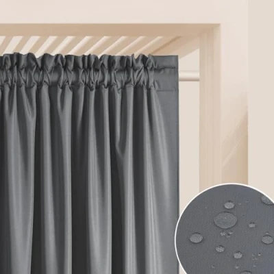 Bild av ROOM99 Utomhusgardiner med veckband Garden Line 155 x 270 cm bred höjd utomhusgardin väderbeständigt vattentätt insynsskydd solskydd gardiner trädgård vindtätt mörkgrå