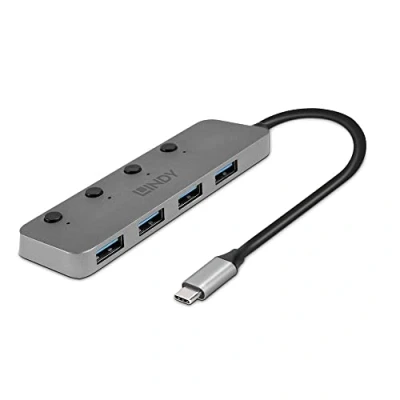 Bild av LINDY 43383 4 port USB 3.2 Gen 1 typ C hub med på/av knapp