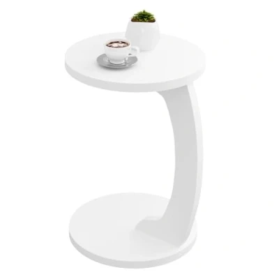 Bild av WOLTU Sidobord C form, runt soffbord vardagsrumsbord förvaringsbord, litet bord för soffa säng, av MDF, φ38 x H 55 cm, vit, BTS20ws