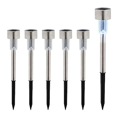 Bild av Relaxdays Solcellslampor set om 6, kallvit, vattentät, skymningssensor, LED solcellsljus, H x D: 31 4,5 cm, silver/svart