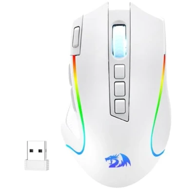 Bild av Redragon M612 PRO RGB spelmus 8000 DPI trådbunden/trådlös mus med 9 programmerbara knappar och 6 bakgrundsbelysningslägen BT &amp; 2,4 G trådlöst programvarustöd, vit