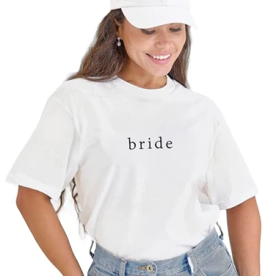 Bild av Ginger Ray kvinnors vit broderad &#039;Bride&#039; t shirt möhippa topp storlek: 8 10