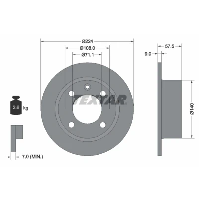 Bild av TEXTAR 92059700 Disque de frein 224 9 04/05 108 plein sans boulon fix roue, moyeu roue CITROËN: Xantia 3/5 portes, 5 portes