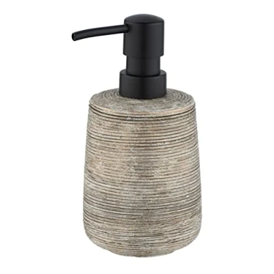Bild av WENKO tvåldispenser mod. Fedio, påfyllningsbar för flytande tvål och lotion av högkvalitativ keramik med distinkt reliefoptik i guld, handmålad, Ø 8,5 x 17 cm, kapacitet 400 ml