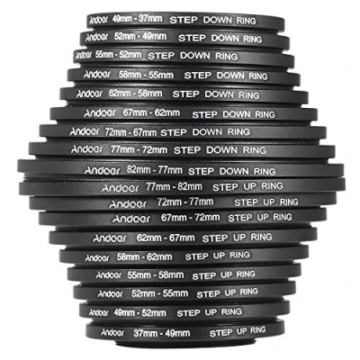 Bild av Andoer 18 st 37 49 52 55 58 62 67 72 77 82 mm Step Up/Step Down Linsfilter Metalladapter Ringkit