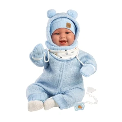 Bild av Llorens 1018479 babydocka Talo, med blå ögon och mjuk kropp, inklusive fluffig vinteroutfit, napp, nappkedja, 44 cm
