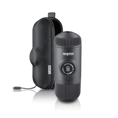Bild av WACACO Nanopresso kaffebryggare med skyddsfodral, Manuell Bärbar Espressomaskiner, 18 Bar Tryck Kaffemaskin, Uppgraderingsversion av Minipresso, Perfekt för Camping, Resor (Svart)