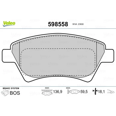 Bild av VALEO 598558 Jeu de plaquettes frein Essieu avant contact signal d&#039;usure exclu avec tôle anti bruit RENAULT: GRAND SCENIC 2, LAGUNA 3