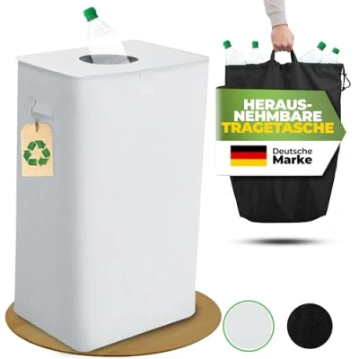 Bild av COTTARA® Pandflaskor, samlingsbehållare med lock och bärväska Pandbehållare inkast Idealisk flaskorganisatör, pantsamlare, tom behållare för kök, vit