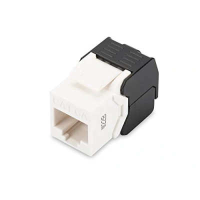 Bild av DIGITUS Keystone modul Cat 6A oskärmad RJ45 jack 500 MHz 10GBase T AWG 26 22 Montering utan verktyg Vit