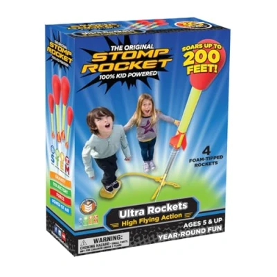 Bild av Stomp Rocket Original Ultra Launcher, 4 raketer och startrampar utomhus tryckluftraket stm/mint present för pojkar flickor från 5 år perfekt leksak utomhusbruk