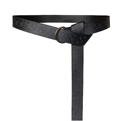 Bild av HiiFeuer Medeltida präglat PU läderbälte med O ring, retro renässansriddarbälte (Svart E)