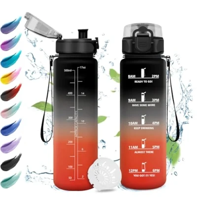 Bild av 500 ml vattenflaska för barn, läckagesäker, med filter, 1 klick öppen, motiverande tidsskala, återanvändbar, camping, resor, skola, gym, arbete