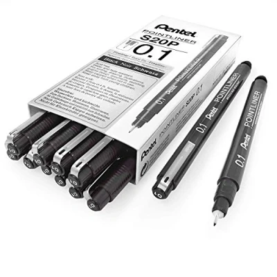 Bild av Pentel Pointliner S20P 1A, fineliner, svart, vattentät och ljusäkta, 0,1 mm, 12 stycken