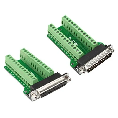 Bild av Futheda DB25 D SUB hane och hona port brytningskontakt 25 stift 2 radig adapter RS232 lödlös PCB kort till terminal blocksignalmodul breakout board med tumskruvar