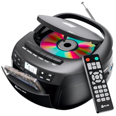 Bild av KLIM CD spelare + ljudkassettspelare, AM/FM radio Bluetooth, stereo spelare, fjärrkontroll, bandinspelning, USB enhet, AUX, för hem AC/DC strömförsörjning