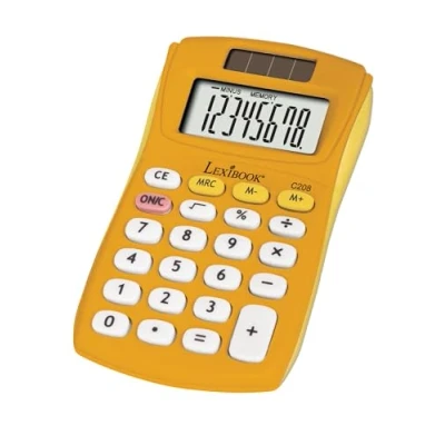 Bild av Lexibook, FRUITIES® Pocket Calculator, 8 siffror, 4 operationer, grundläggande och avancerade funktioner, sol batteridriven, gul, C208D