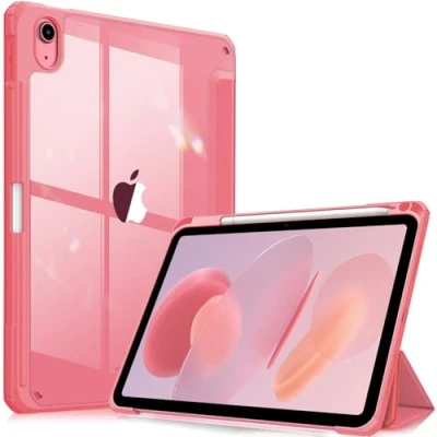 Bild av Fintie Hybridfodral kompatibelt med iPad 10:e generationen 2022 (10,9 tum) [ultratunt] stöttåligt klart skydd inbyggd pennhållare, automatisk uppvakning/sömn, rosa