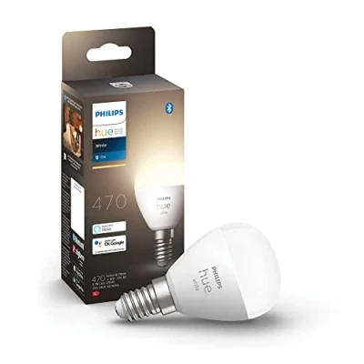 Bild av Philips Hue White klotljuskälla E14, LED 5.7W, Luster P45, 470 lumen, 2700 Kelvin, Zigbee &amp; BT, livslängd 15000 timmar, röststyrning via Amazon Alexa, Google Home Assistant och Siri