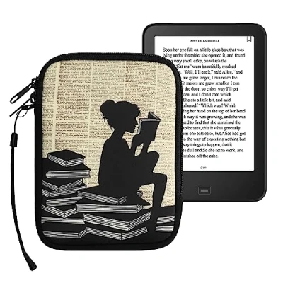 Bild av kwmobile väska för eReader neopren fodral skyddsfodral läsare kvinna svart beige 17 x 12 2 cm innermått