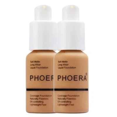 Bild av Glamza Phoera foundation sminkset med full täckning 24 timmar långvarig oljekontroll mjuk slät matt felfri concealerkräm Inc x2 30 ml &amp; silikonblandarsvamp (106 varm sol)