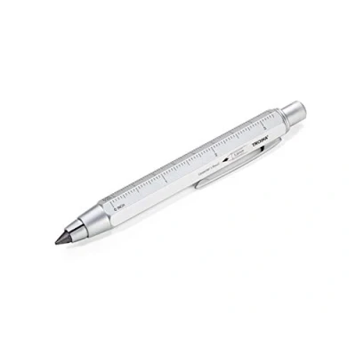 Bild av TROIKA Zimmermann 5,6 blyertspenna PEN56/SI fallminen penna (5,6 mm HB påfyllning) centimeter/tum linjal 1:20 m/1:50 m skala pennvässare mässing lackerad silver