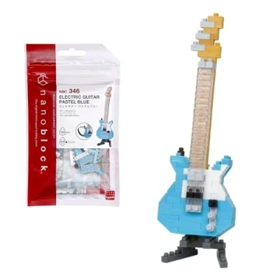 Bild av Bandai nanoblock blå elgitarr tegel minifigur byggsats för musikinstrument pixel gitarr NBC346