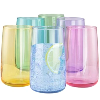 Bild av TREND FOR HOME 490 ml färgglada glasglas set med 6 vattenglas glas moderna tumlare Penelope