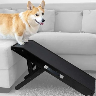 Bild av Hundramp Hundtrappa för små hundar och stora Justerbar 1853 cm säng, soffa björkträ landningsplattform sömlöst ansluten vikbar ramp hund halkfri användning, svart
