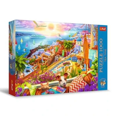 Bild av Trefl Premium Plus Quality Puzzle Tea Time: med besök på Santorini 1000 bitar, Serie nostalgiska målade bilder, Perfekt passande för vuxna och barn från 12 år