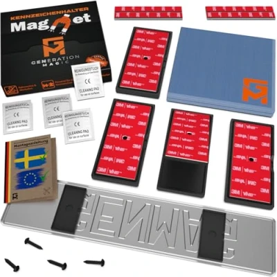Bild av GENMAG® 2x Magnetisk Skylthållare Ramlös [Extra stark &amp; Universal] Magnet Nummerplåtshållare Utan Ram Osynlig Registreringsskylthållare Nummerplåt Nummerskyltshållare