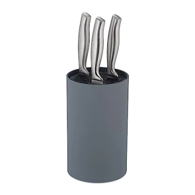 Bild av Relaxdays Knivblock Obestyckt, rund knivförvaring, H x D: 18 11 cm, plast, knivstativ universal, grå