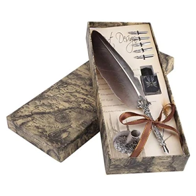Bild av Feather Dip Pen engelsk kalligrafi Quill Ink Set Brevpapper Presentpresent med 5 spetsar (svart)