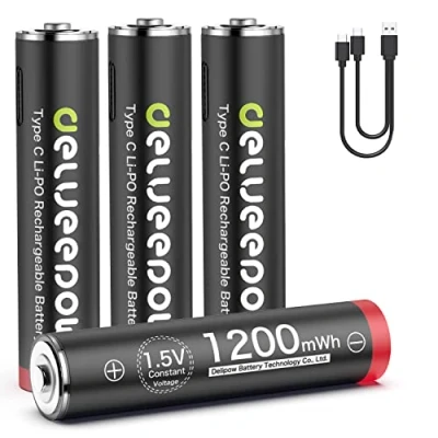 Bild av Delyeepow USB C AAA batterier litiumuppladdningsbara, 1,5 V 1 200 mWh uppladdningsbara med 4 i laddningskabel, timmars snabbladdning, 500 cykel, stycken