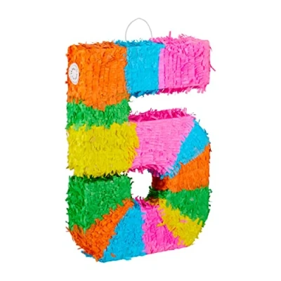 Bild av Relaxdays 10025189_907 Pinata födelsedag, nummer 5, för upphängning, barn och vuxna, papper, självfyllning, piñata, färgglada