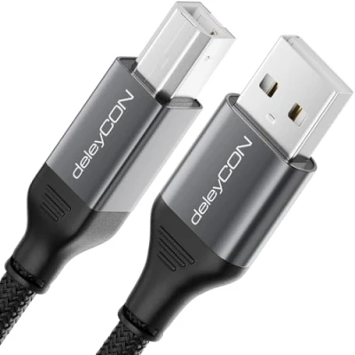 Bild av deleyCON 5m USB Skrivarkabel (för Skrivare, Skanner, MIDI) A till B Kabel Flätad + Metallkontakt för Epson Brother Canon Notebook Tablet PC MacBook HP Samsung