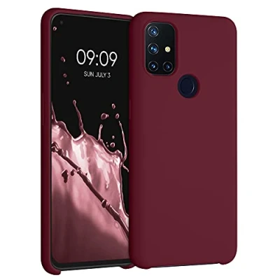 Bild av kwmobile fodral kompatibelt med OnePlus Nord N10 5G silikon mobiltelefonfodral mjuk yta trådlös laddning rabarber röd