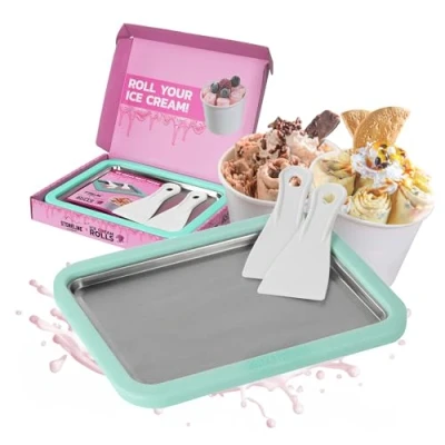 Bild av STONELINE av Mr. Ice Cream Rolls Original Maker glassskiva mint 26 x 21 3,5 cm med 2 spatlar för hemlagad glass, gör det själv isrullar, rostfritt stålplatta, ismaskin,
