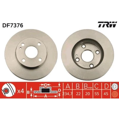 Bild av TRW DF7376 Disque de frein 235 22 4 100 ventilé peint MAZDA: FAMILIA 5, 323 P V 3/5 portes