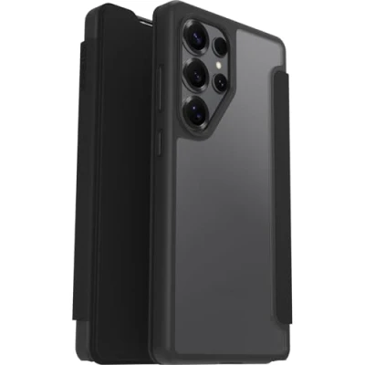 Bild av OtterBox React Series Folio skal för Samsung Galaxy S25 Ultra, stöttåligt, fallsäkert, skyddande folioskal med korthållare, testad till militärstandard, Klar/Svart