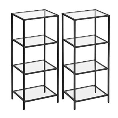 Bild av VASAGLE badrumsförvaringshylla, förvaringsställ i härdat glas, 4 vånings förvaringsenhet, lätt att montera, för vardagsrum, sovrum, kontor, svart LGT028B61