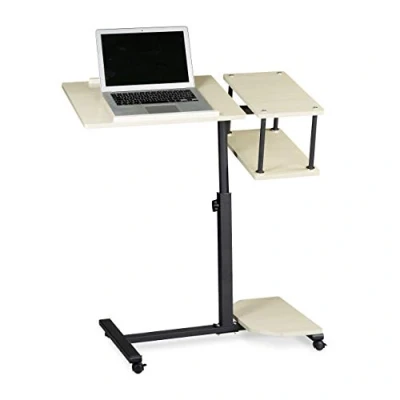 Bild av Relaxdays Laptop skrivbord höjdjusterbar extra stort bärbart datorstativ laptopbord med 4 hjul, trä, gräddvit, 100 x 77 40 cm