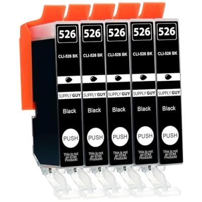 Bild av Supply Guy 5 bläckpatroner met chip kompatibel med Canon CLI 526 Svart för IP4850 IP4950 IX6550 MG5150 MG5250 MG5340 MG5350 MG6150 MG6250 MG8150 MG8240 MG8250 MX715 MX885 MX895