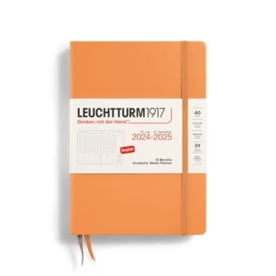 Bild av LEUCHTTURM1917 370727 akademisk veckoplanerare medium (A5) 2025, 18 månader (07.2024 12.2025), inbundet lock, aprikos, engelska
