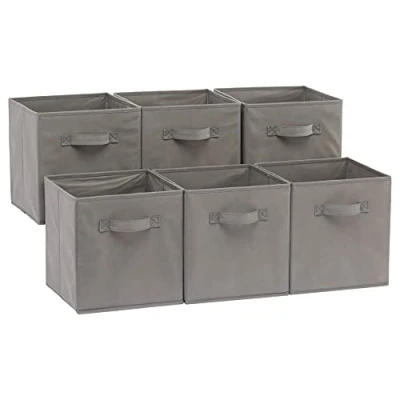 Bild av Amazon Basics hopfällbar förvaringslåda av tyg med handtag, 6 stycken, enfärgad grå, 26,6 x 27,9 cm
