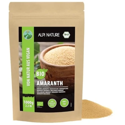 Bild av ekologisk amarant, amarant från kontrollerad odling, glutenfri, laktosfri, laboratorietestad, vegan, 100% naturlig utan tillsatser, topping för müsli och frukostgröt (1 KG)