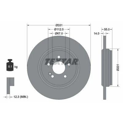 Bild av TEXTAR PRO 92103303 Disque de frein 331 14 05/06 112 plein revêtu sans boulon fix roue, moyeu roue MERCEDES BENZ: Classe ML