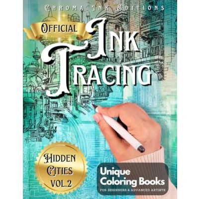Bild av Ink Tracing Coloring Book, Follow the White Lines to Reveal A Unique City. New Concept for Reverse Book: Pen and Art, Fantasy ... Book All Ages. Architecture Color