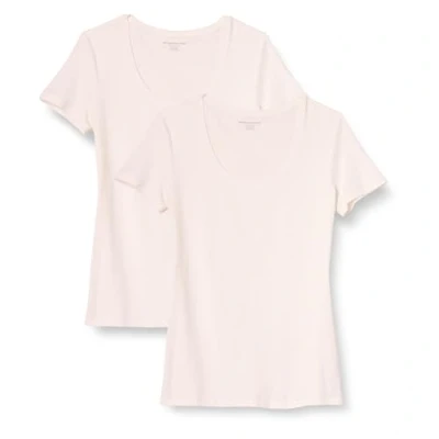 Bild av Amazon Essentials dam klassisk passform kortärmad rund hals t shirt (finns i plusstorlek), 2 pack, vit, X Large
